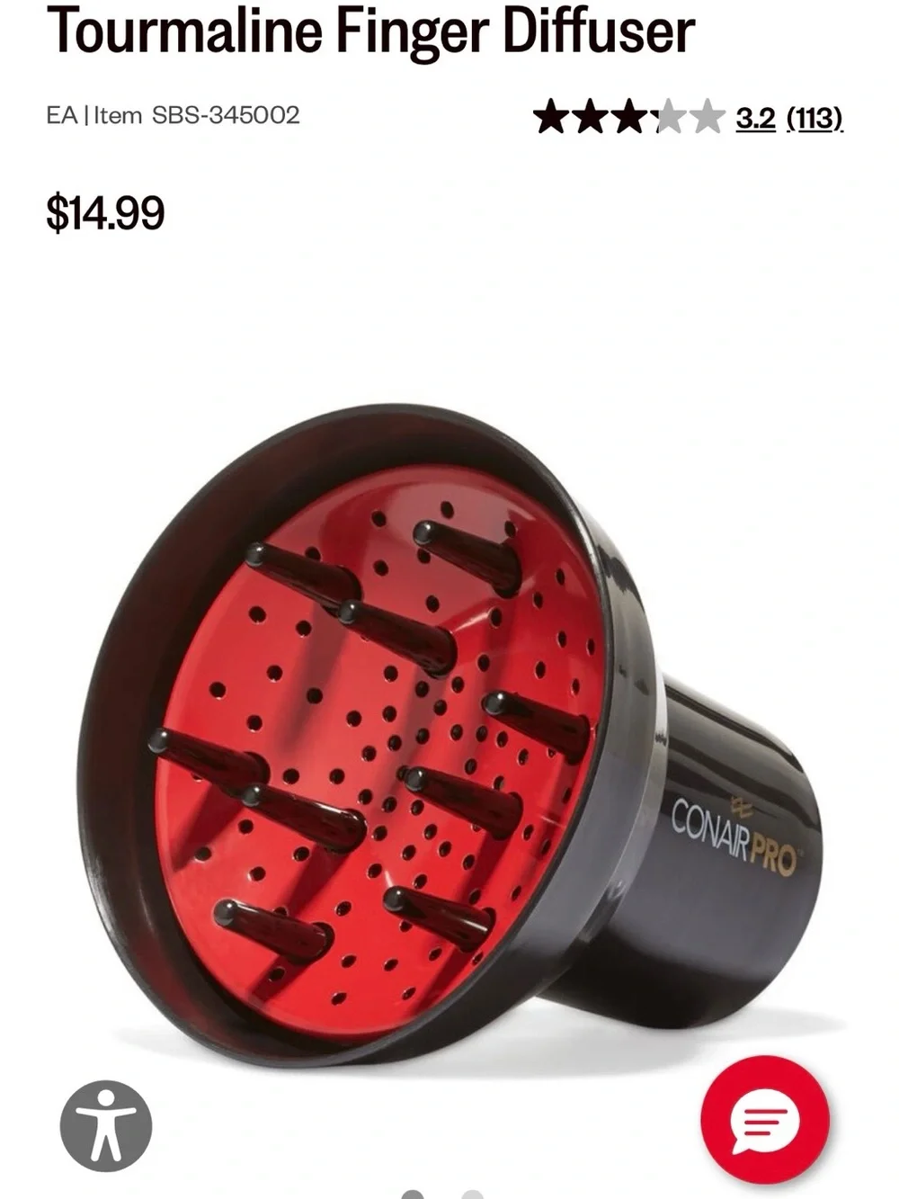 CONAIRPRO Tourmaline Finger Diffuser - Black/Red